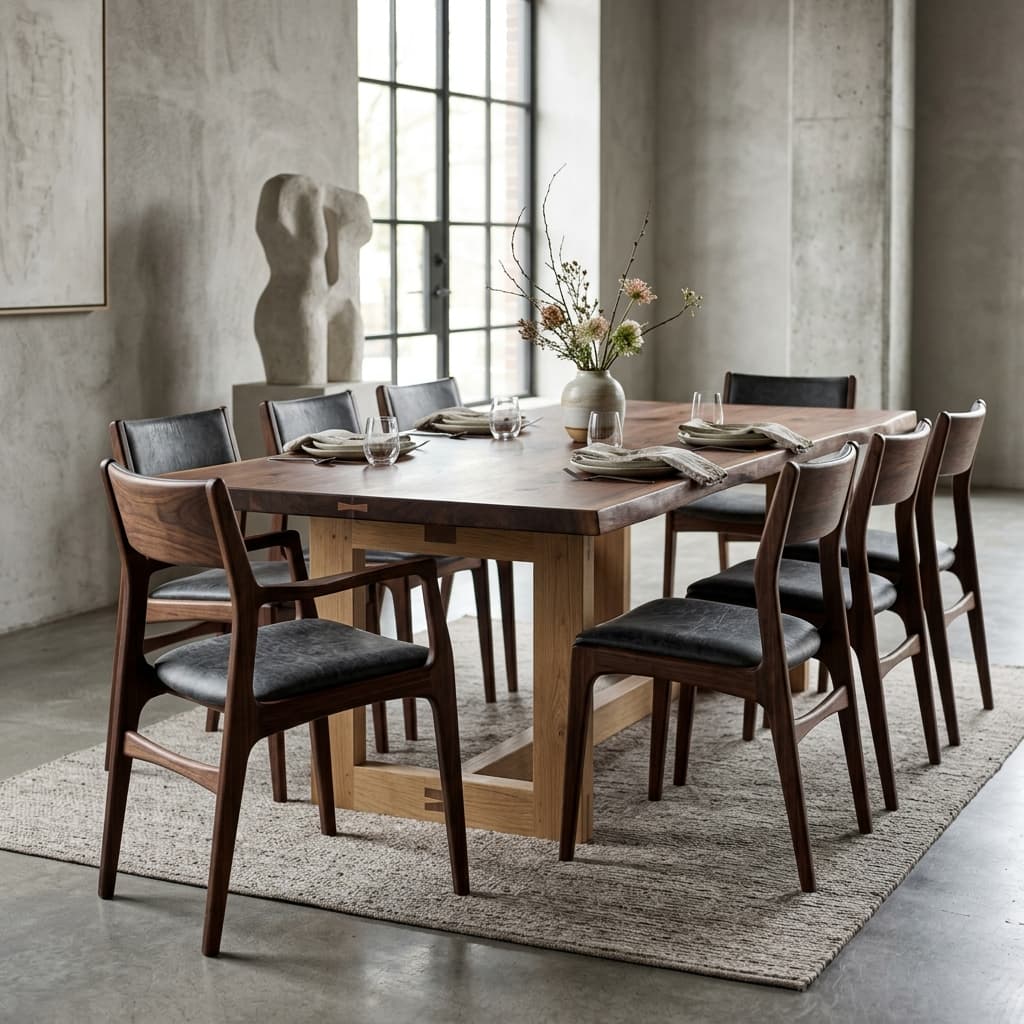 Handcrafted luxury dining furniture in minimalist showroom